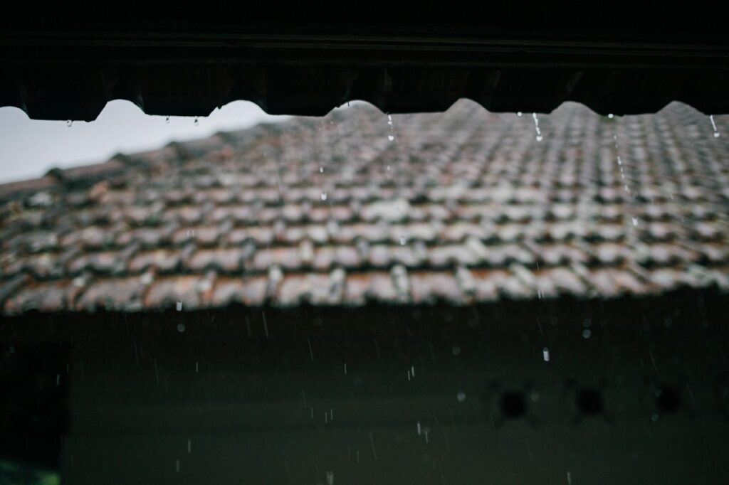 tiled roof during rain